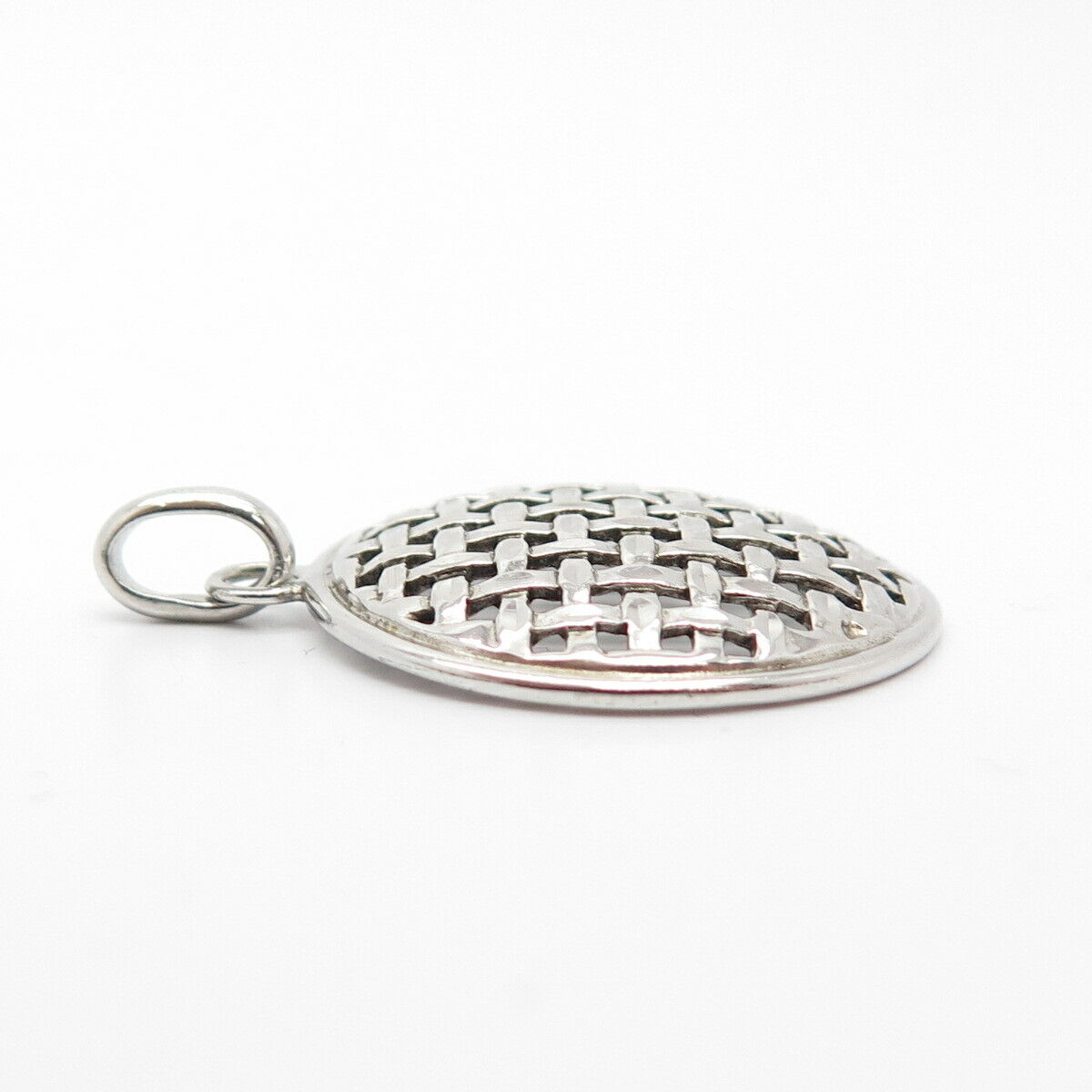 925 Sterling Silver Vintage Grid / Net Round Pendant