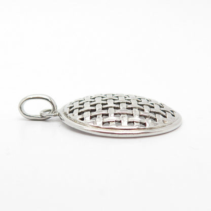 925 Sterling Silver Vintage Grid / Net Round Pendant