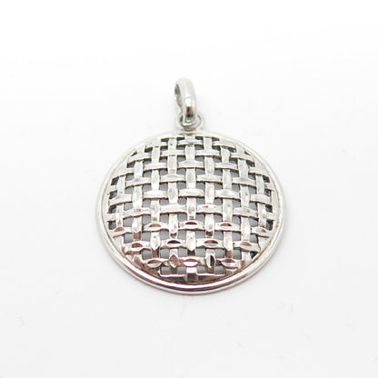 925 Sterling Silver Vintage Grid / Net Round Pendant