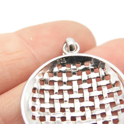 925 Sterling Silver Vintage Grid / Net Round Pendant