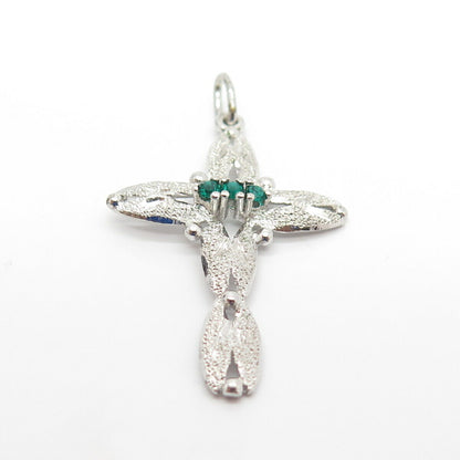 925 Sterling Silver Vintage Green Glass Cross Pendant