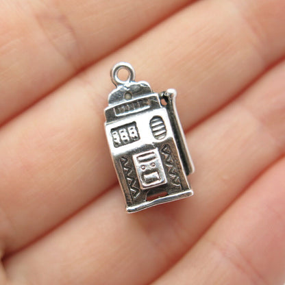 925 Sterling Silver Vintage Slot Machine For Good Luck Charm Pendant