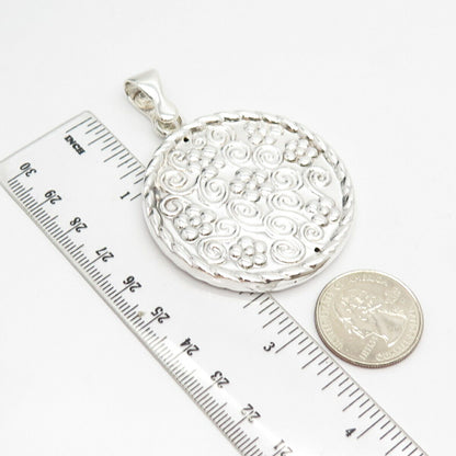 925 Sterling Silver Vintage Italy Floral Ornate Round Pendant