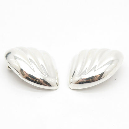 925 Sterling Silver Vintage Mexico Ribbed Clip On Earrings