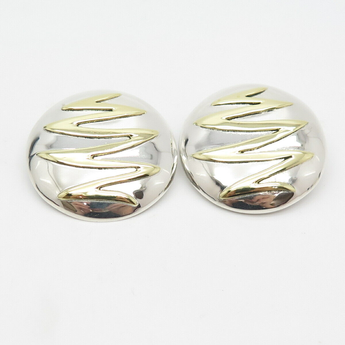 925 Sterling Silver 2-Tone Vintage Mexico Zig-Zag Clip On Earrings