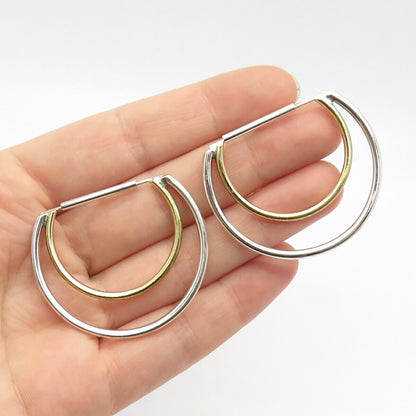 925 Sterling Silver 2-Tone Vintage Double Arc Earrings