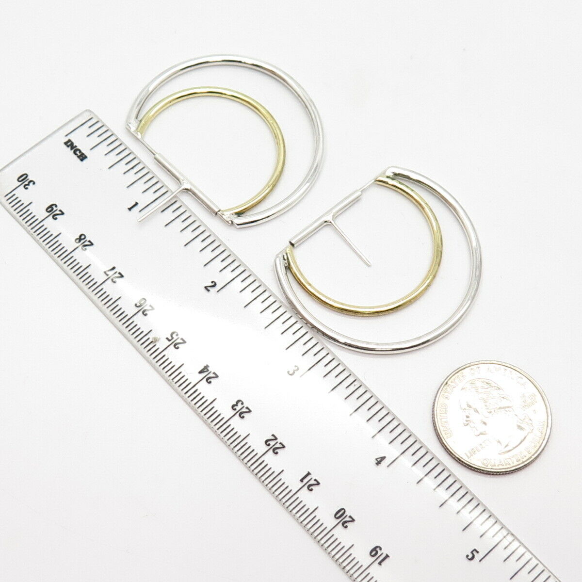 925 Sterling Silver 2-Tone Vintage Double Arc Earrings