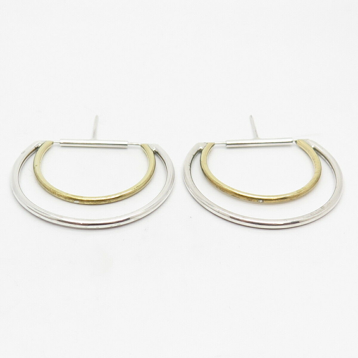 925 Sterling Silver 2-Tone Vintage Double Arc Earrings