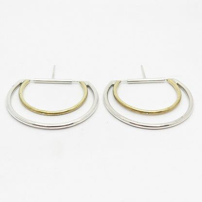 925 Sterling Silver 2-Tone Vintage Double Arc Earrings