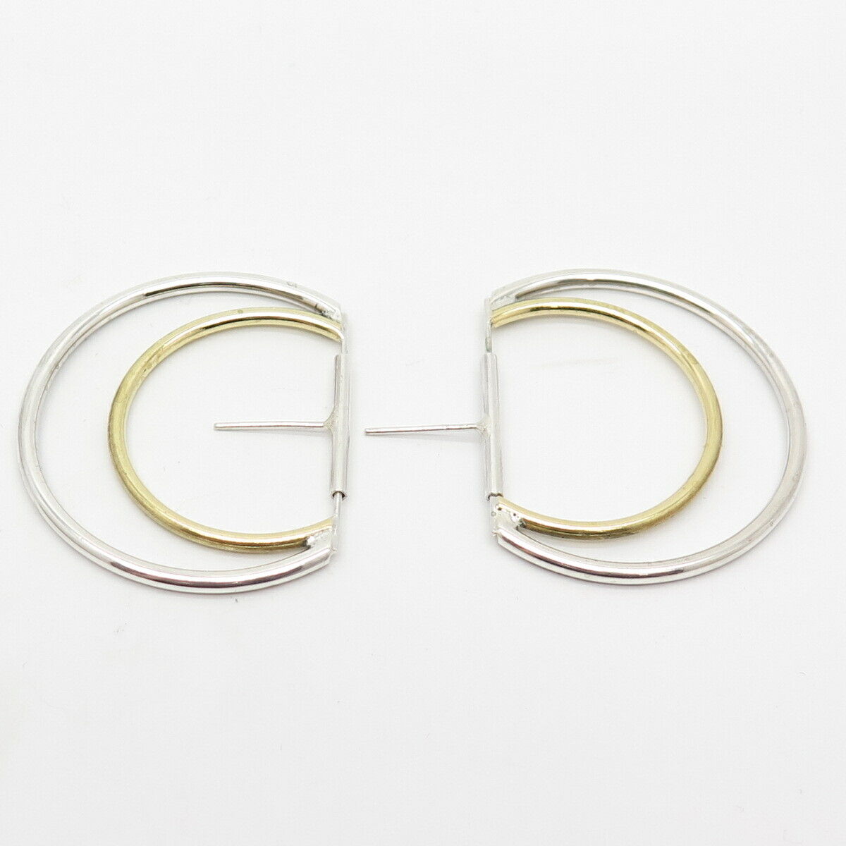 925 Sterling Silver 2-Tone Vintage Double Arc Earrings