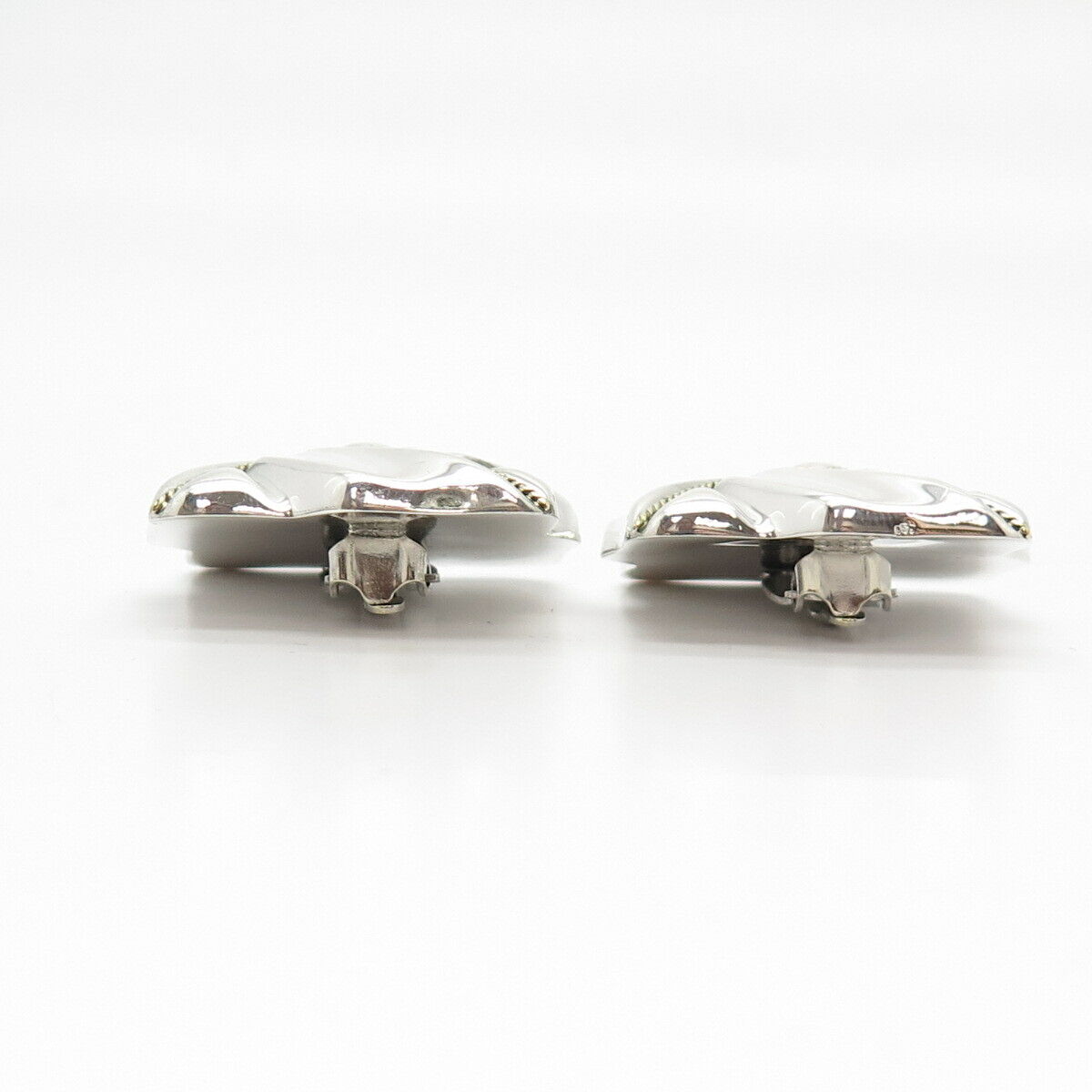 925 Sterling Silver 2-Tone Vintage Ribbed Clip On Earrings