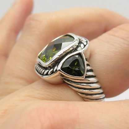 925 Sterling Silver Vintage Green C Z Ring Size 7