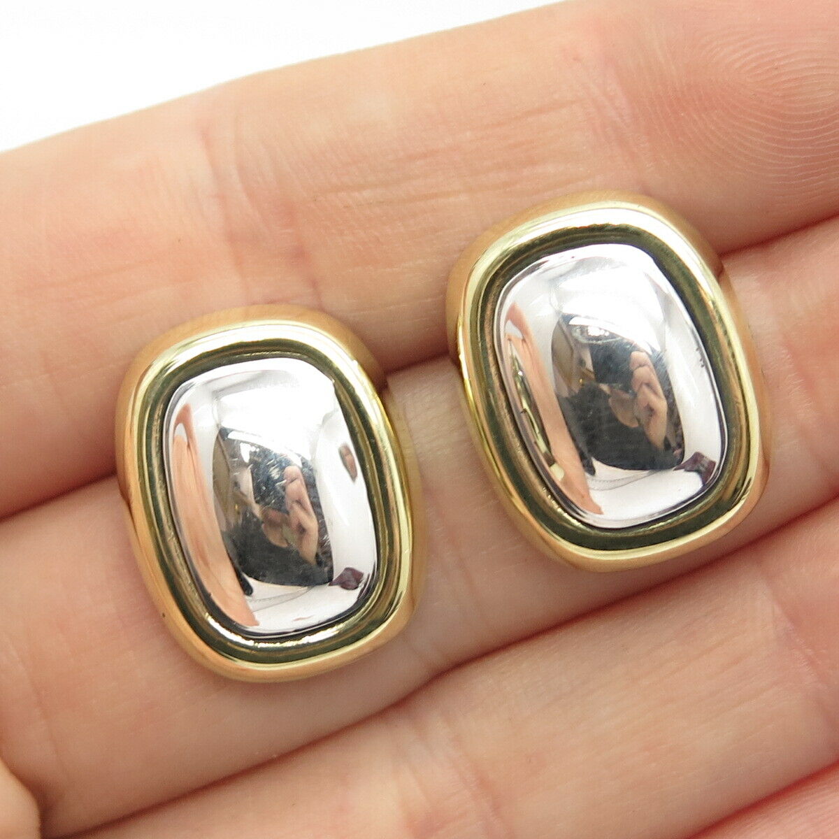 925 Sterling Silver 2-Tone Vintage Modernist Earrings