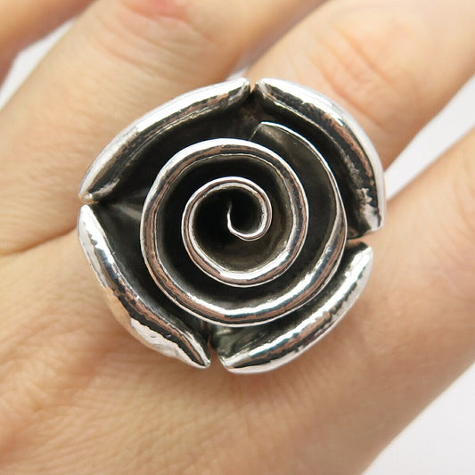 925 Sterling Silver Vintage Rose Floral Ring Size 7 3/4