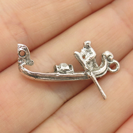 925 Sterling Silver Vintage Canoe Ship Pendant