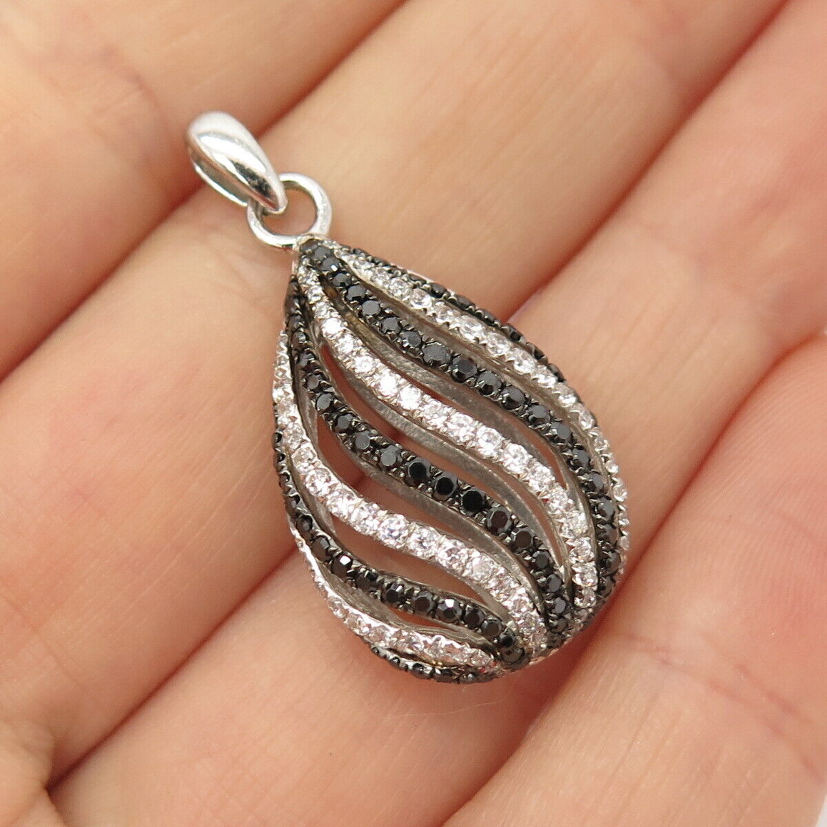 925 Sterling Silver Real Melanite Gemstone & C Z Pendant