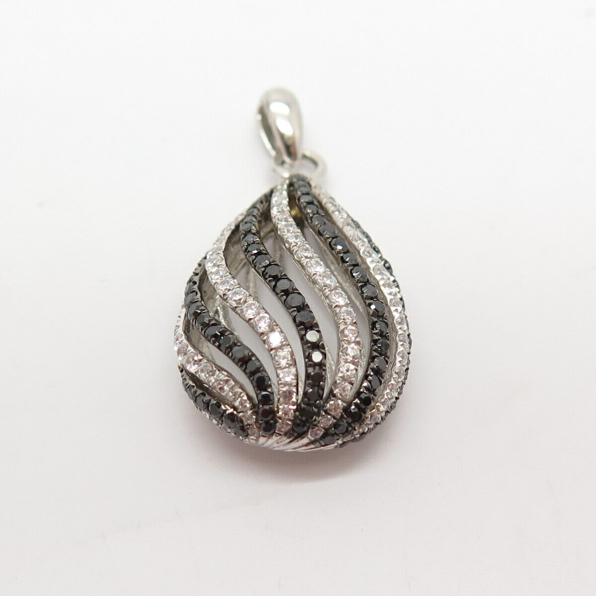 925 Sterling Silver Real Melanite Gemstone & C Z Pendant