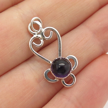 925 Sterling Silver Vintage Real Amethyst Gemstone Pendant