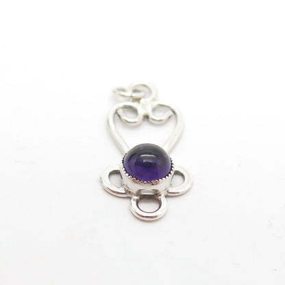 925 Sterling Silver Vintage Real Amethyst Gemstone Pendant