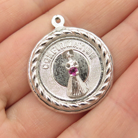 925 Sterling Silver Vintage Pink C Z "Confirmation" Pendant