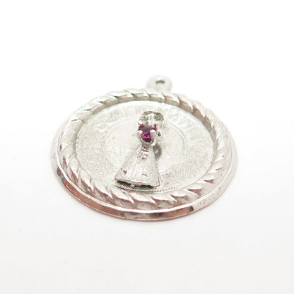 925 Sterling Silver Vintage Pink C Z "Confirmation" Pendant