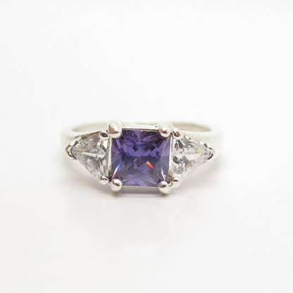 925 Sterling Silver Vintage White & Amethyst-Tone C Z Ring Size 7