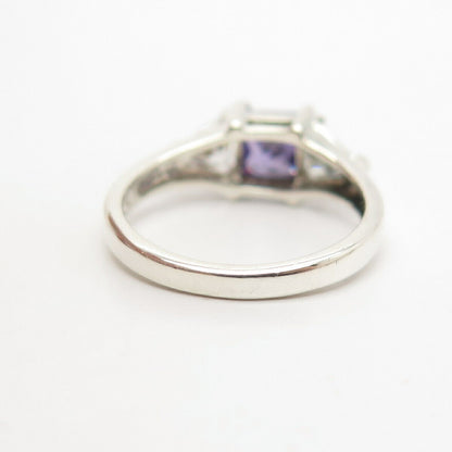 925 Sterling Silver Vintage White & Amethyst-Tone C Z Ring Size 7