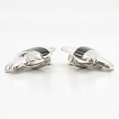 925 Sterling Silver Vintage Mexico Black Onyx Gemstone Clip On Earrings