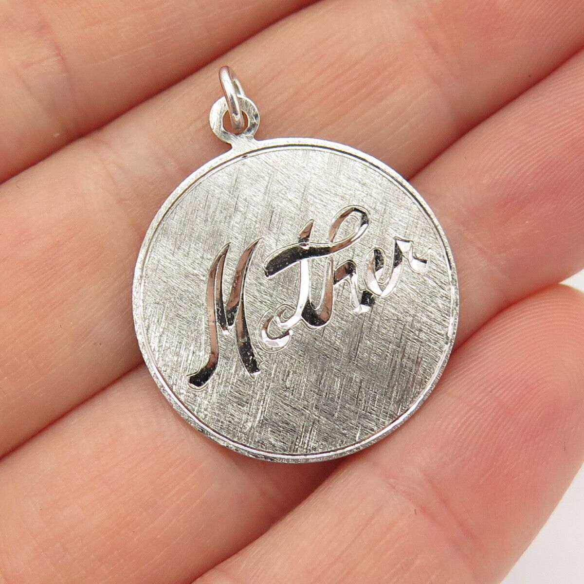 925 Sterling Silver Vintage "Mother" Textured Round Pendant