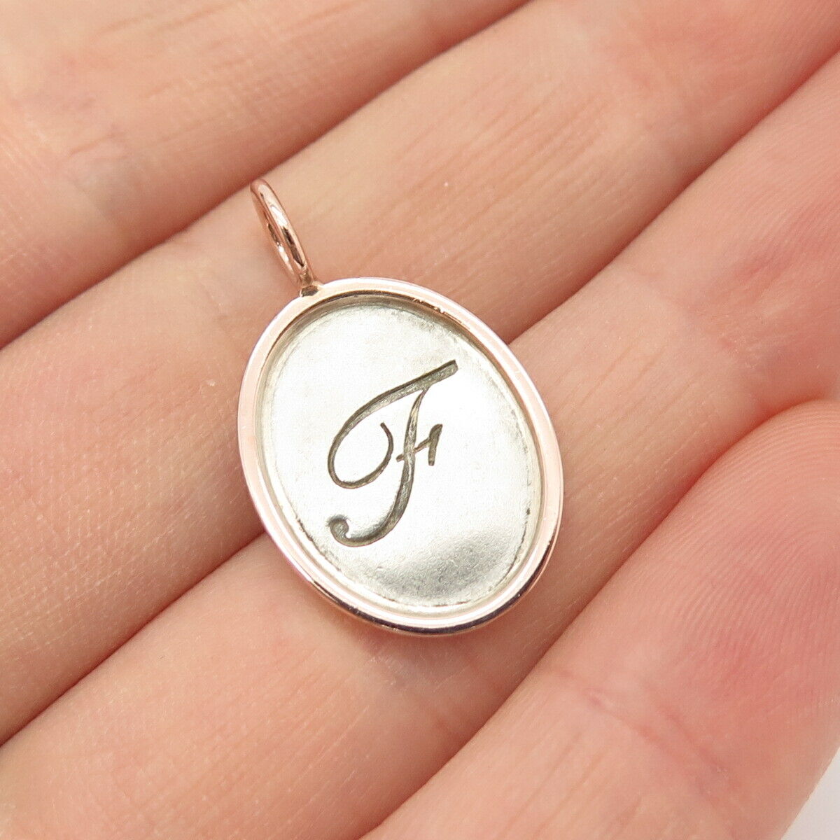 925 Sterling Silver / 14K Letter "F" Initial Pendant