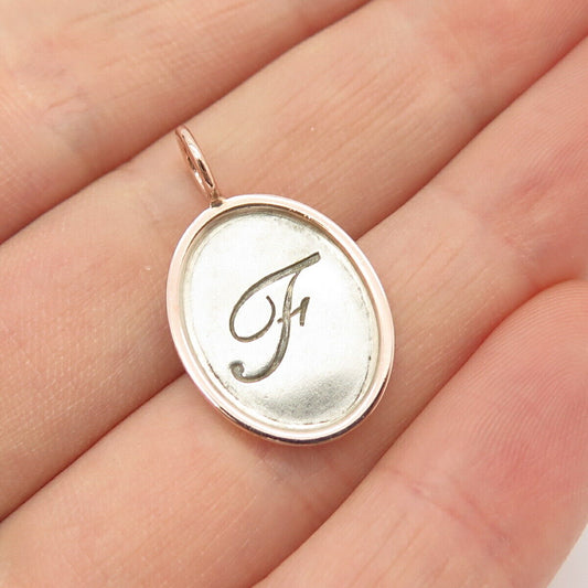 925 Sterling Silver / 14K Letter "F" Initial Pendant