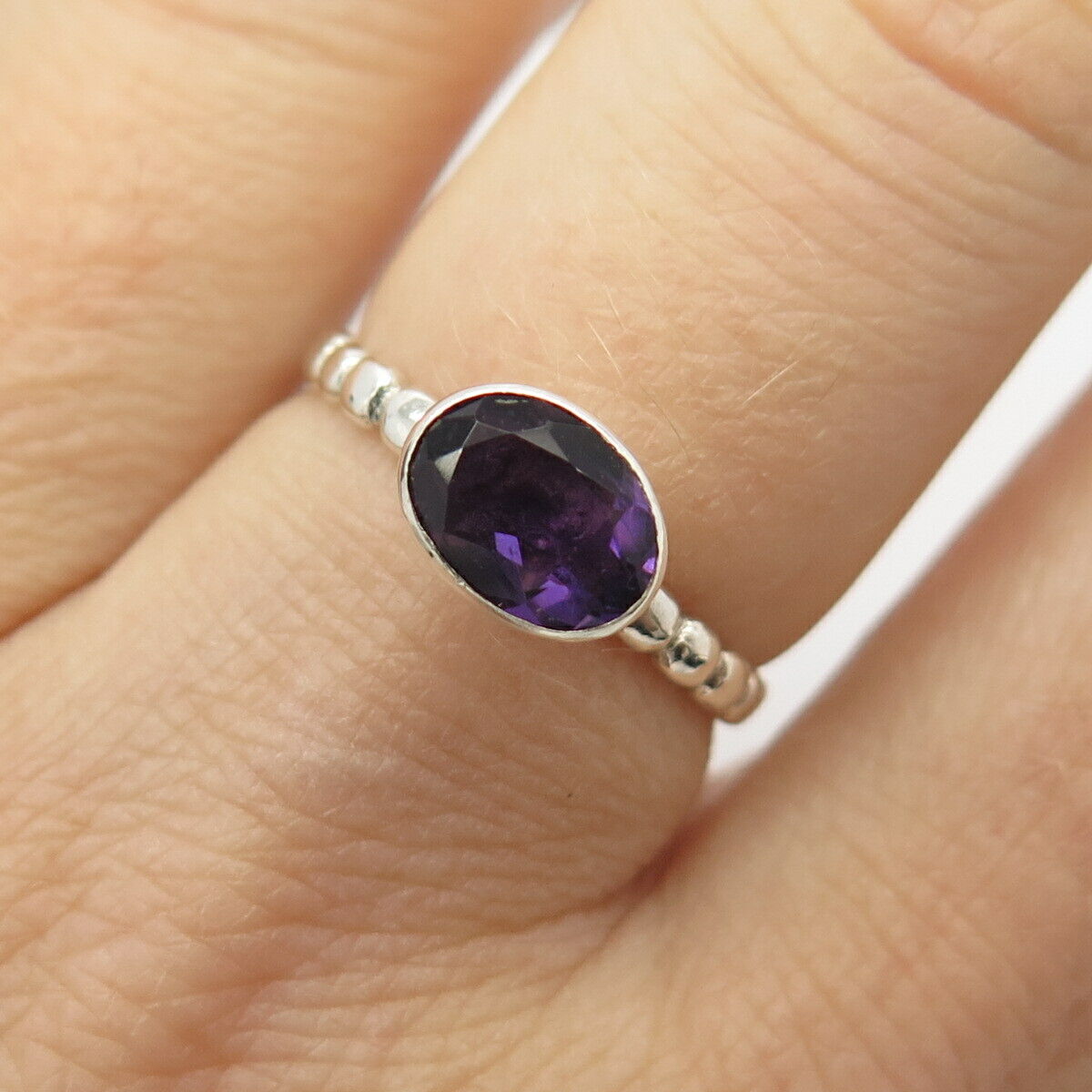 925 Sterling Silver Vintage Real Amethyst Gemstone Ring