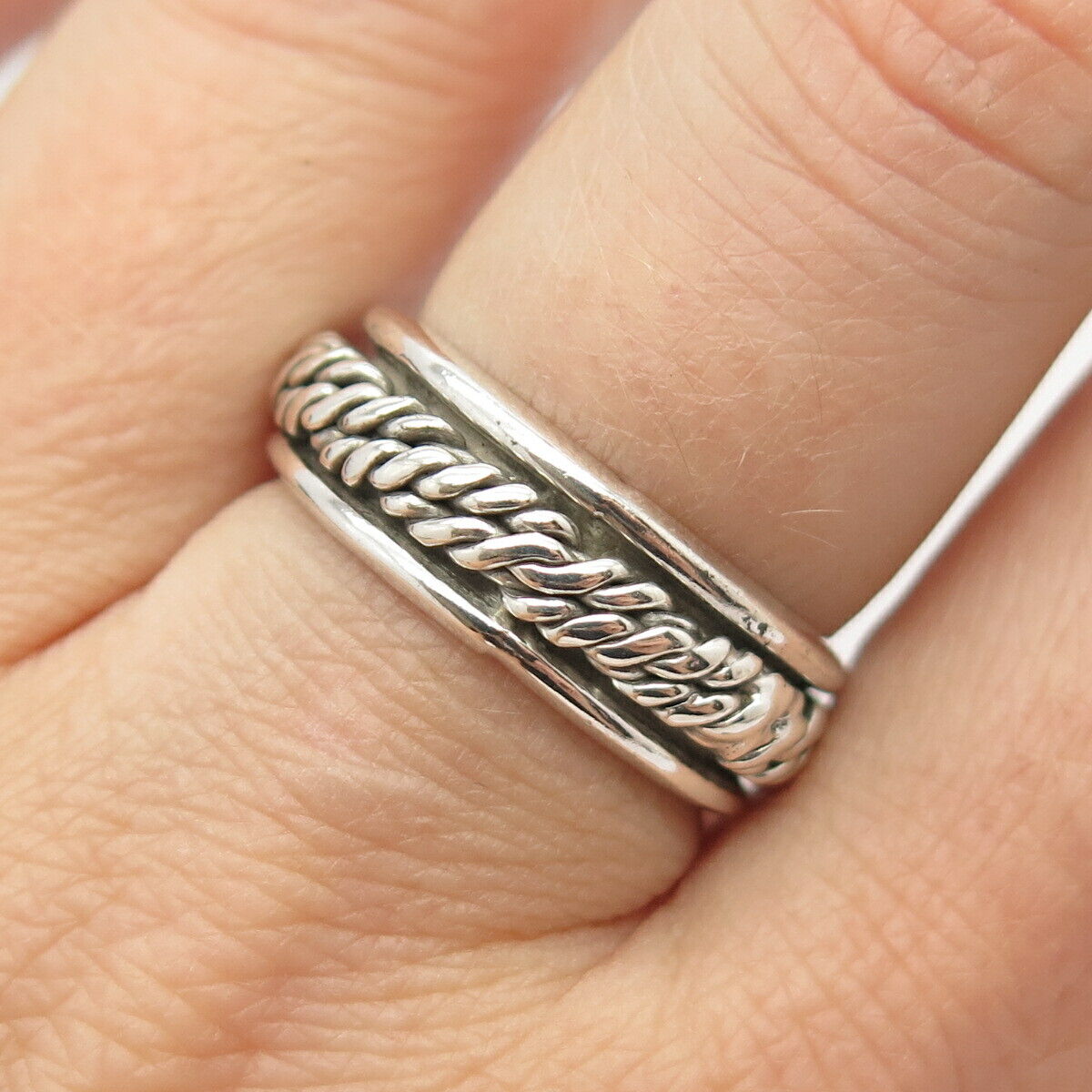 925 Sterling Silver Vintage Mexico Twisted Band Rotating Ring Size 8