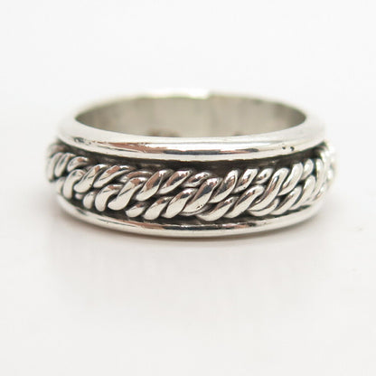 925 Sterling Silver Vintage Mexico Twisted Band Rotating Ring Size 8