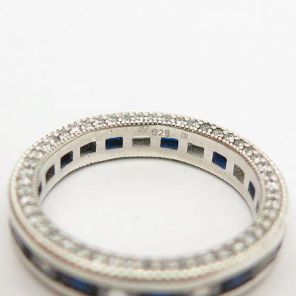 925 Sterling Silver Lab-Created Sapphire & C Z Band Ring Size 7 3/4