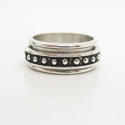 925 Sterling Silver Vintage Mexico Beaded Rotating Band Ring Size 9 3/4