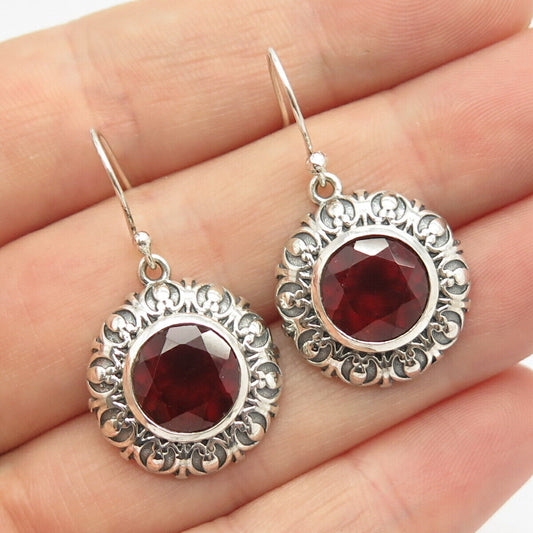 925 Sterling Silver Real Tourmaline Gem Dangling Round Earrings