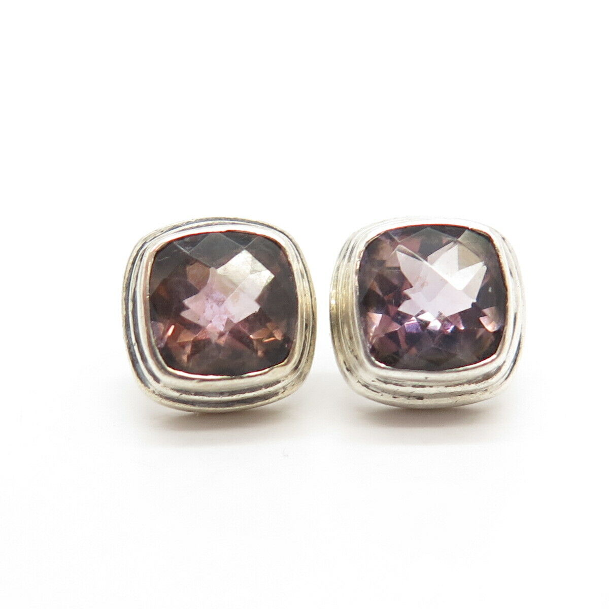 925 Sterling Silver Sarla Real Amethyst Gem Stud Earrings