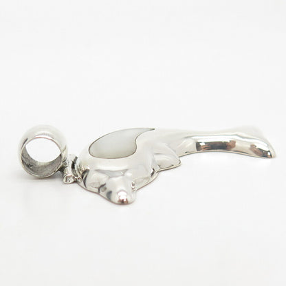 950 Silver Vintage Real Mother-of-Pearl Friendly Dolphin Pendant