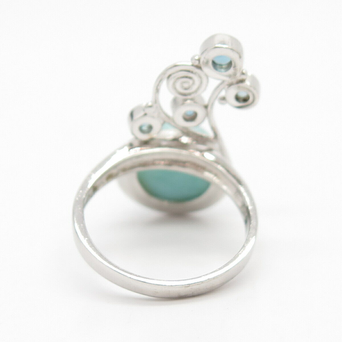 925 Sterling Silver Real Larimar & Blue Topaz Gem Ornate Ring