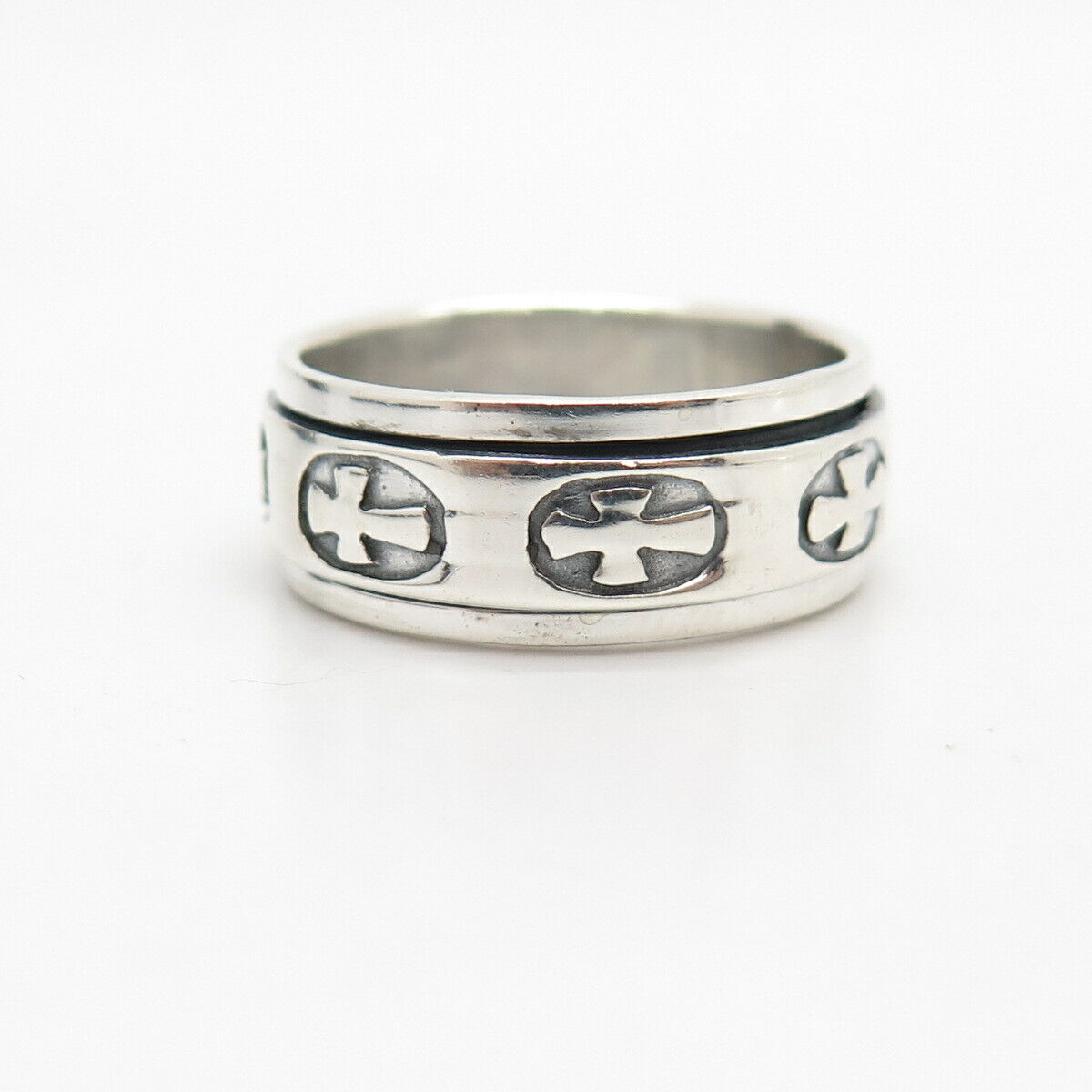 925 Sterling Silver Cross Rotating Band Ring