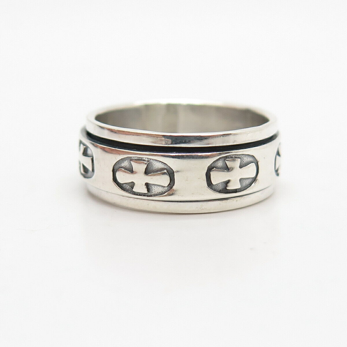 925 Sterling Silver Cross Rotating Band Ring