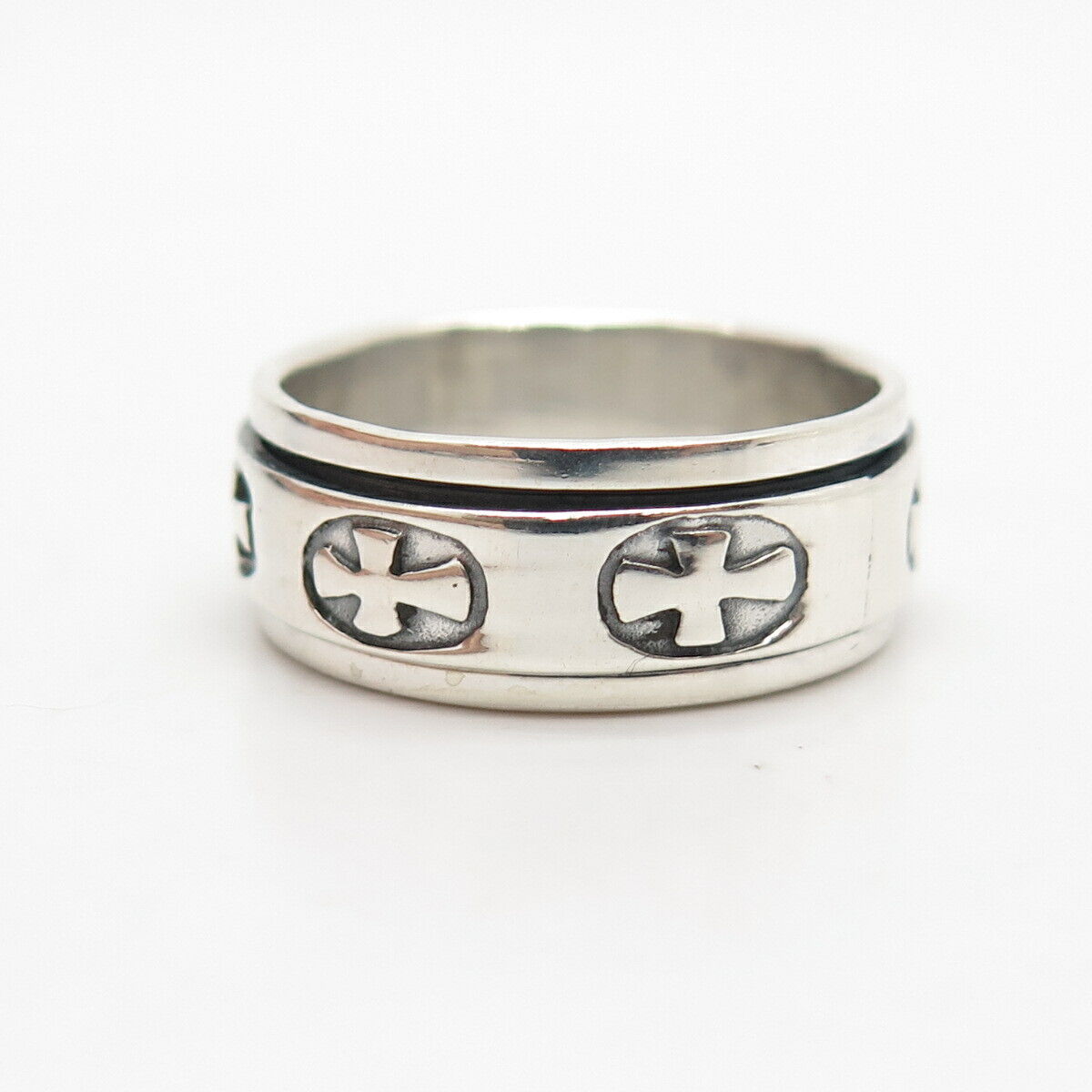 925 Sterling Silver Cross Rotating Band Ring