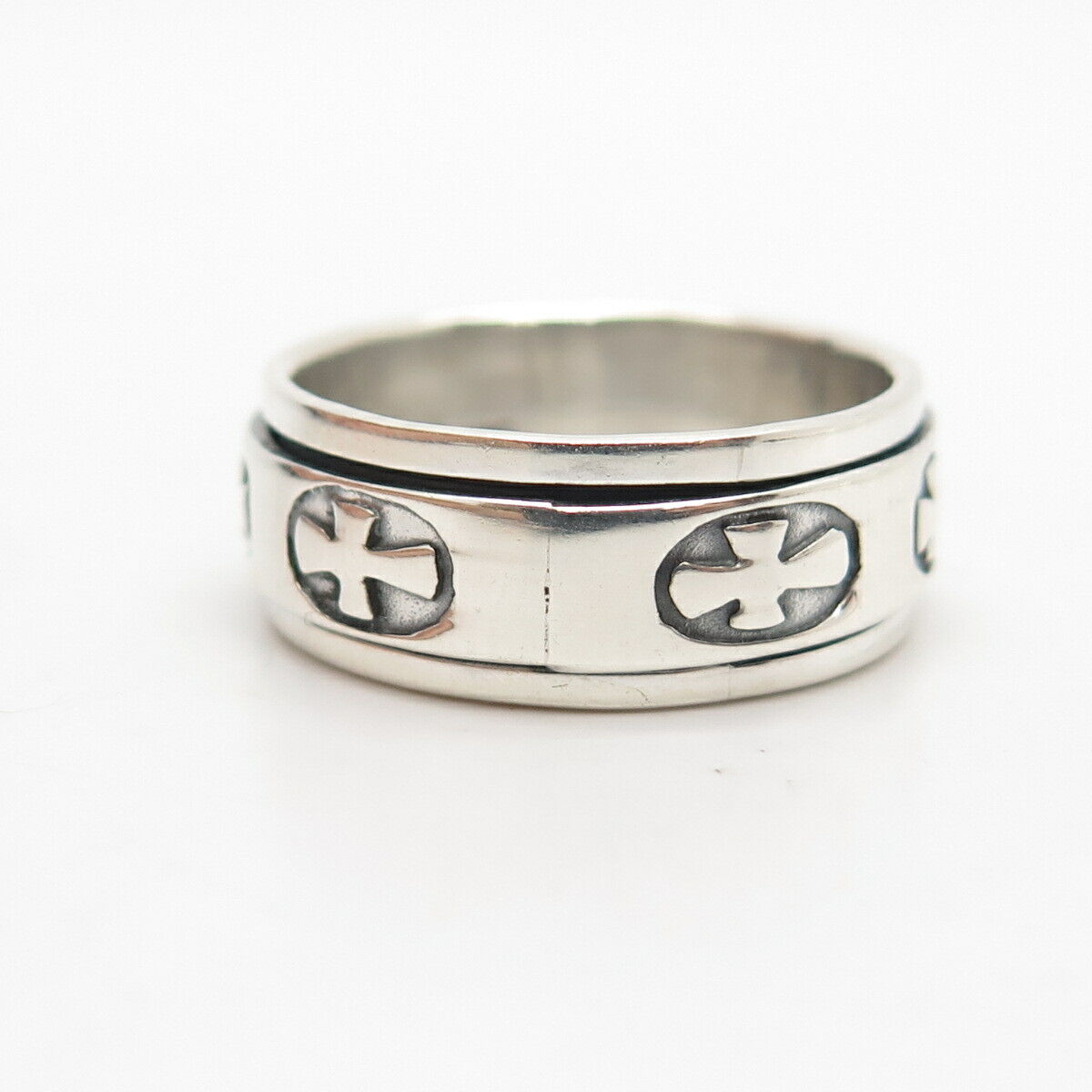 925 Sterling Silver Cross Rotating Band Ring