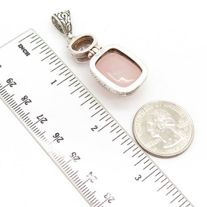 925 Sterling Silver Vintage Real Rose Quartz & Amethyst Gemstone Pendant