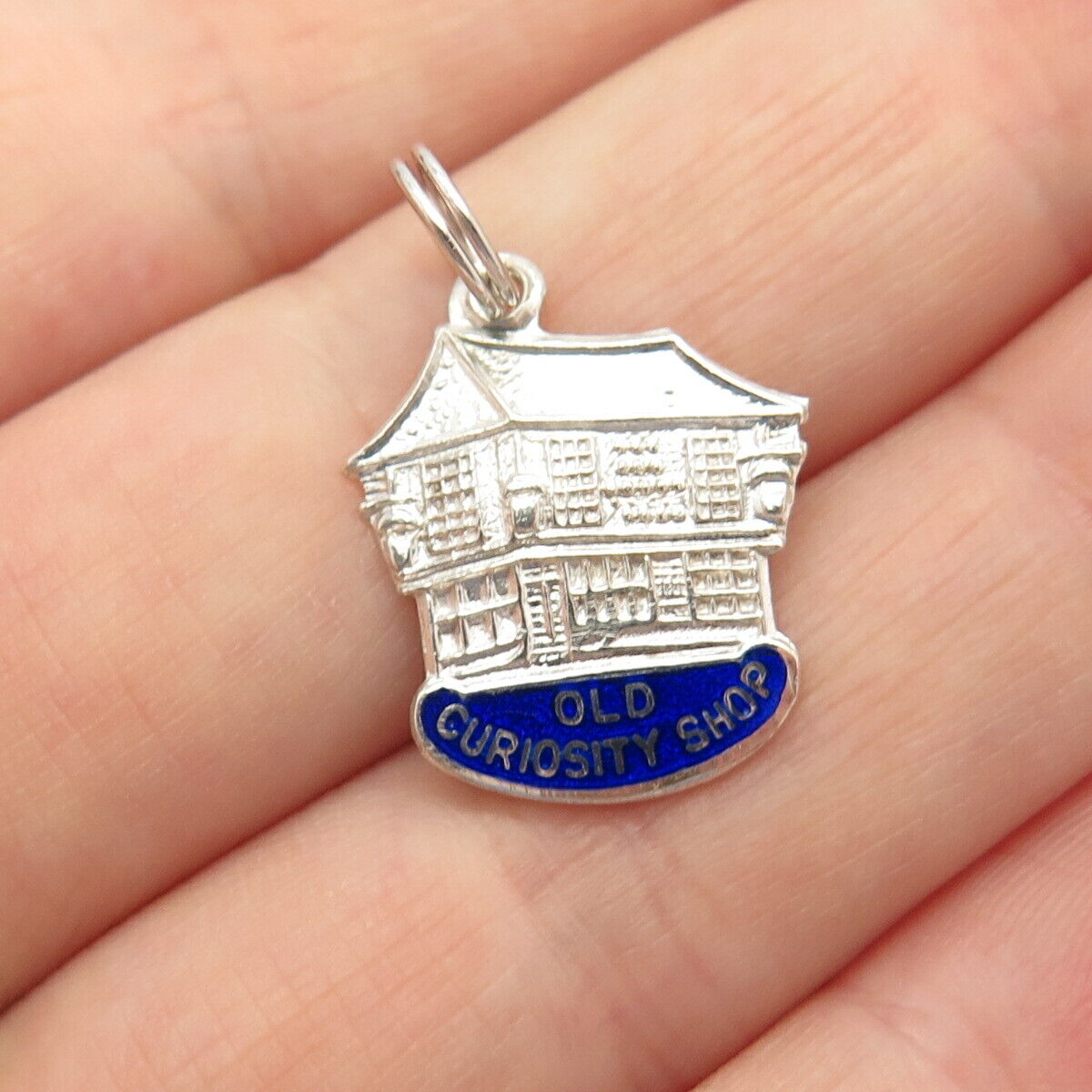 925 Sterling Silver Antique Enamel "Old Curiosity Shop" Charm Pendant