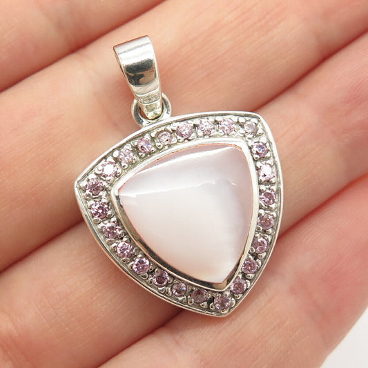 925 Sterling Silver Vintage Real Mother-of-Pearl & C Z Pendant