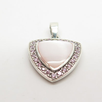 925 Sterling Silver Vintage Real Mother-of-Pearl & C Z Pendant