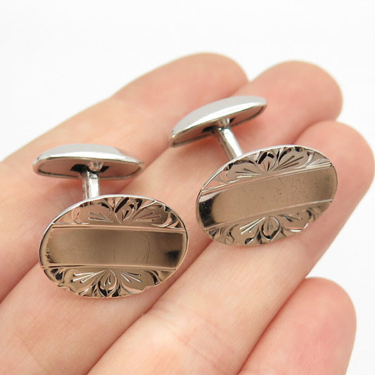 925 Sterling Silver Vintage Simmons Satin Finish Oval Cufflinks