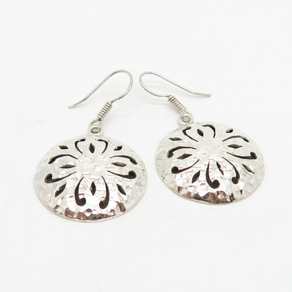 925 Sterling Silver Vintage Hammerd Finish Cutout Dangling Earrings